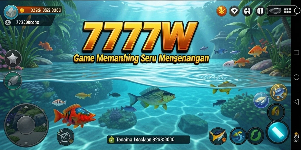 Screenshot gameplay menunjukkan keseruan memancing di 7777W.