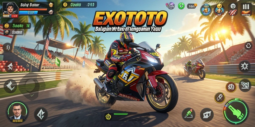 Tampilan menarik dari gameplay balapan motor di EXOTOTO.