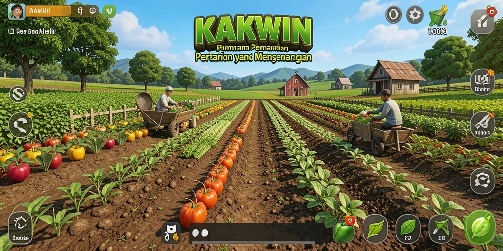 Screenshot gameplay KAKWIN menampilkan aktivitas bertani yang seru.