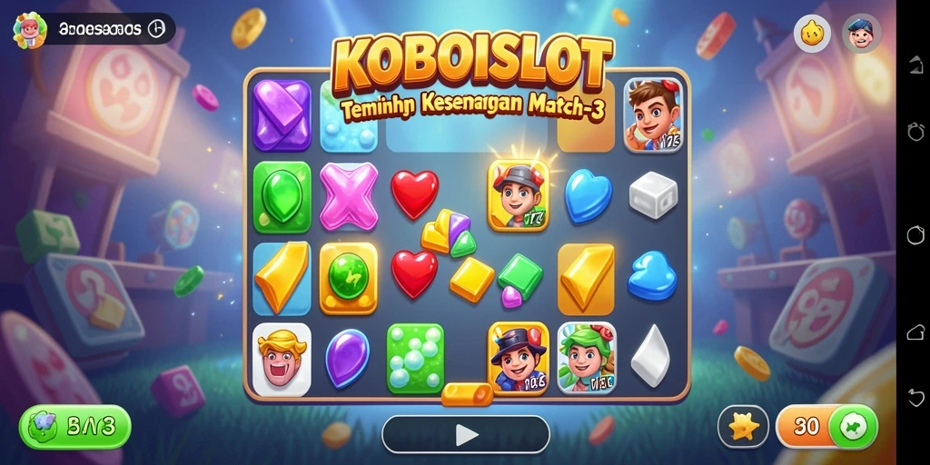 Tampilan menarik dari gameplay match-3 di KOBOISLOT.