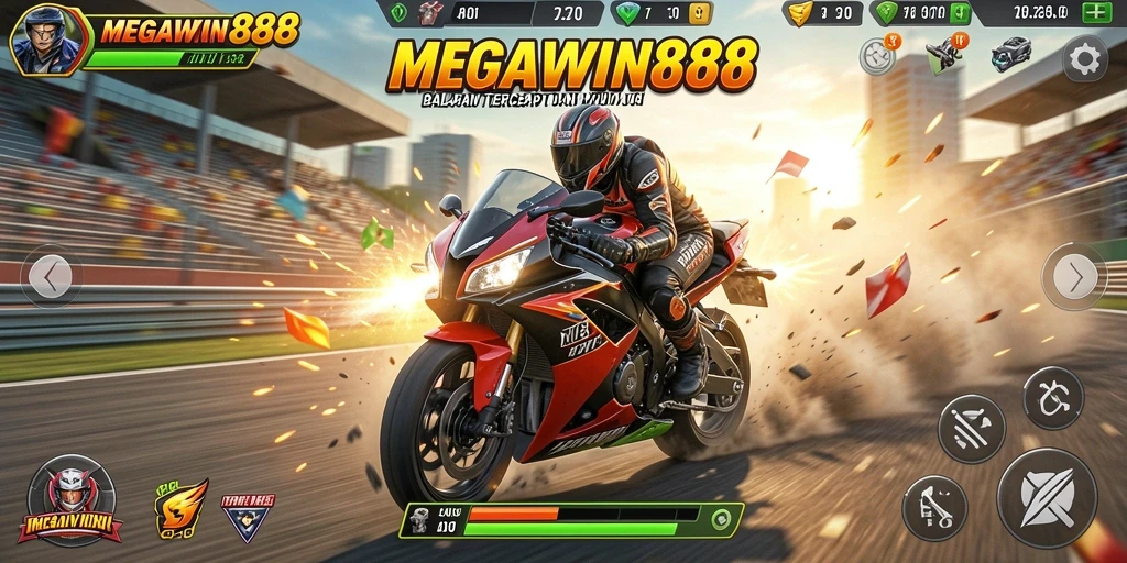 Tampilan seru gameplay balapan motor di MEGAWIN888.