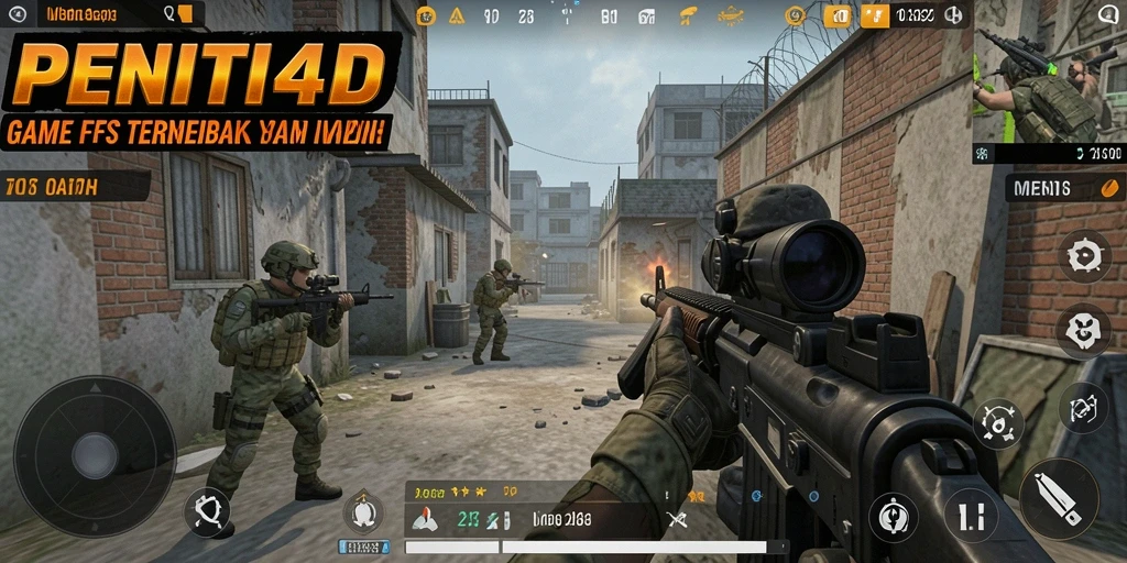 Screenshot gameplay PENITI4D yang menunjukkan aksi menembak yang menarik.