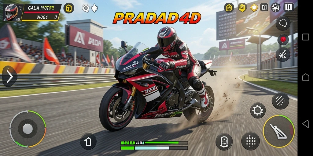 Tampilan gameplay balap motor yang mendebarkan di PRADA4D.