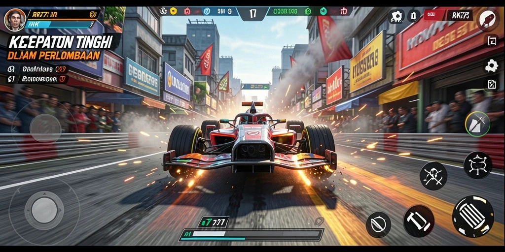 Gameplay Racing yang mendebarkan dengan mobil balap yang cepat.