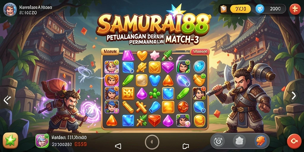 Tampilan gameplay menarik dari SAMURAI88 yang menampilkan aksi match-3.