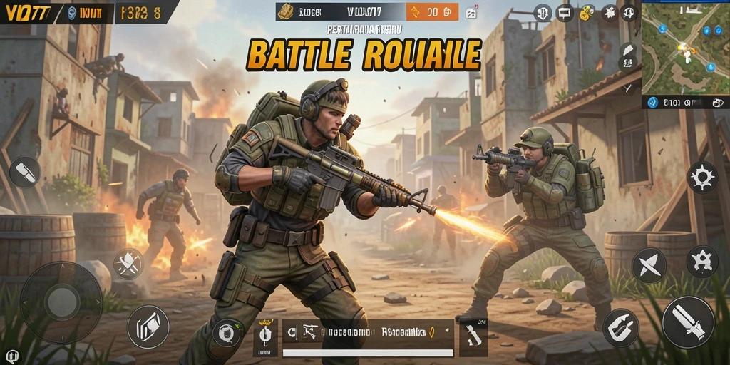 Tampilan permainan seru dalam VIO77 dengan aksi pertarungan Battle Royale.